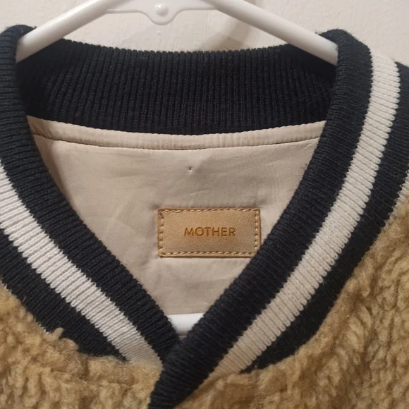 MOTHER Beige Teddy Letterman Snap women's Bomber Jacket in More Than a Feeling - Picture 5 of 16